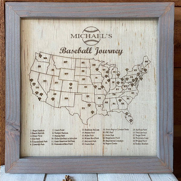 Personalized Wooden US Baseball MLB Stadium Map - Gift for baseball lovers