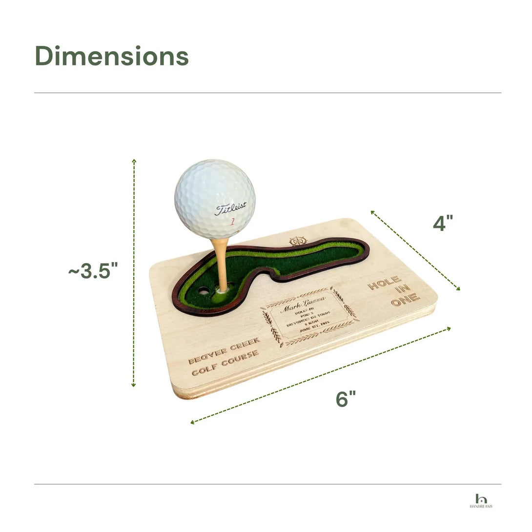Golf-themed decorative item with dimensions labeled on a white background