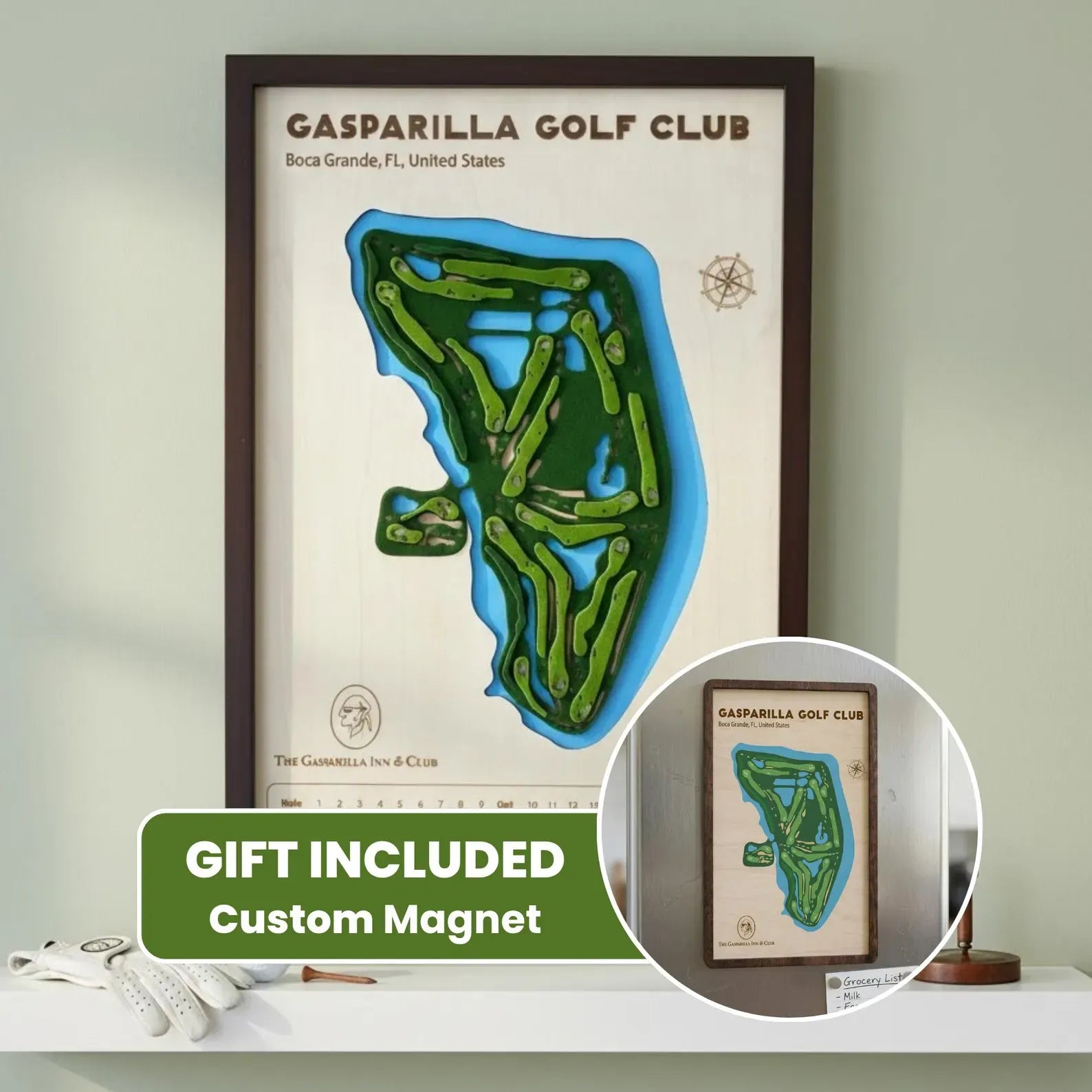 3D Custom Golf Course Map Bold Green Design | Mother's Day Golf Gift ...