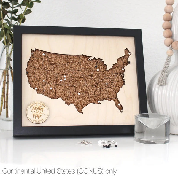 Personalized United States Push Pin Cork Travel Map - Anniversary gift for couples