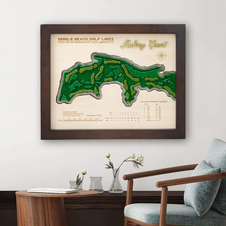 custom golf course map, custom golf maps, wooden golf course map