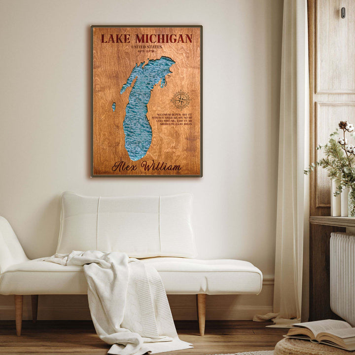 lake michigan art, lake michigan nautical chart, lake michigan map, lake michigan wall art, lake michigan map art, lake michigan depth chart