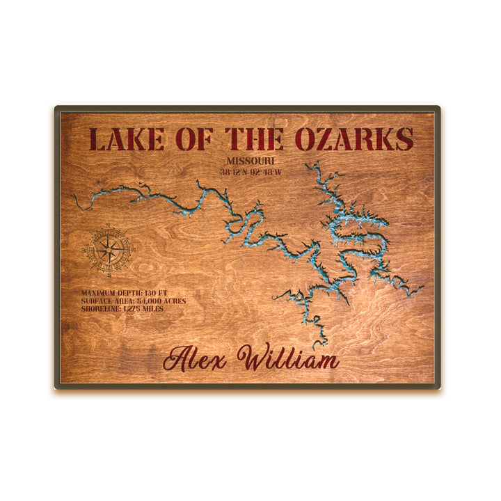 lake of the ozarks wood map,lake of the ozarks art,lake of the ozarks map art,lake of the ozarks map,lake of the ozarks topo map,lake of the ozarks fishing map