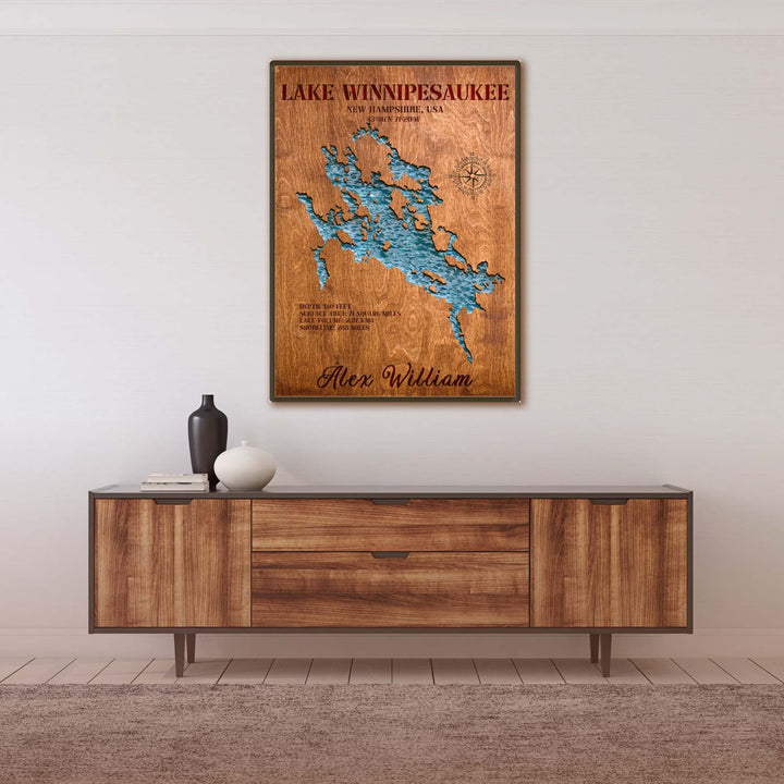 lake winnipesaukee wood map,lake winnipesaukee art,lake winnipesaukee wall art,lake winnipesaukee map