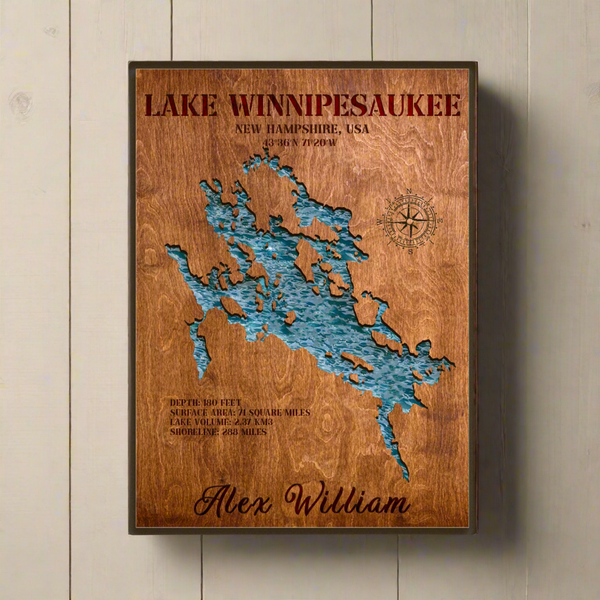 lake winnipesaukee wood map