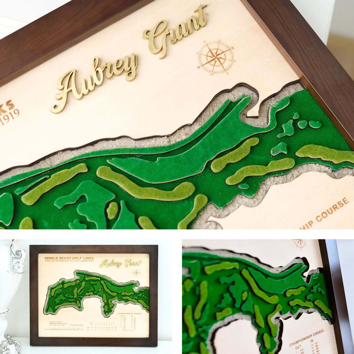 custom golf course map, custom golf maps, wooden golf course map