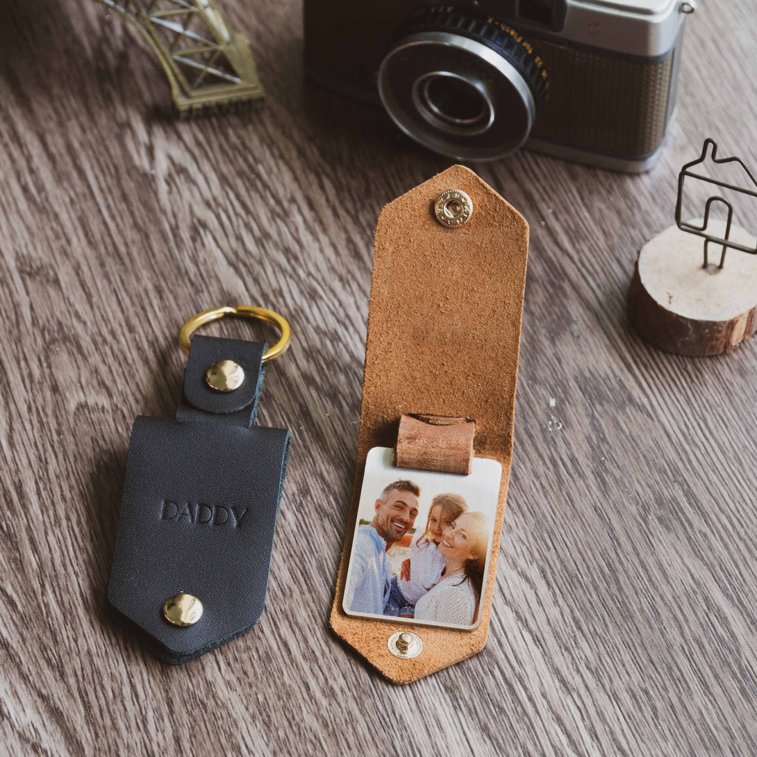 Personalised Photo & Initials Leather Keychain, Handmade Father's Day - My Gift Stories