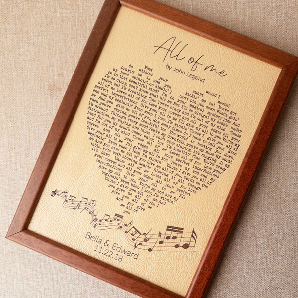 Engraved Leather Heart Song Lyrics Sign - Personalized Anniversary Gift
