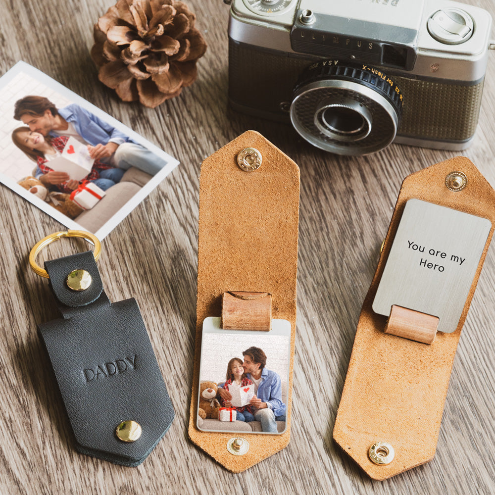 Personalised Photo & Initials Leather Keychain, Handmade Father's Day - My Gift Stories