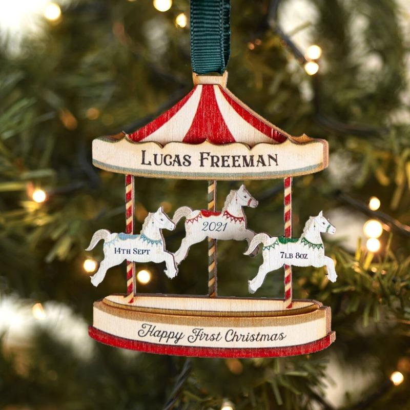 First Christmas Carousel Wooden Layered Hanging Decoration - Acecrafty