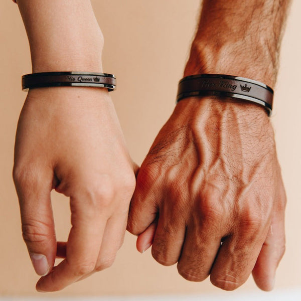 Personalized Leather Matching Bracelets For Couple - Anniversary Gift