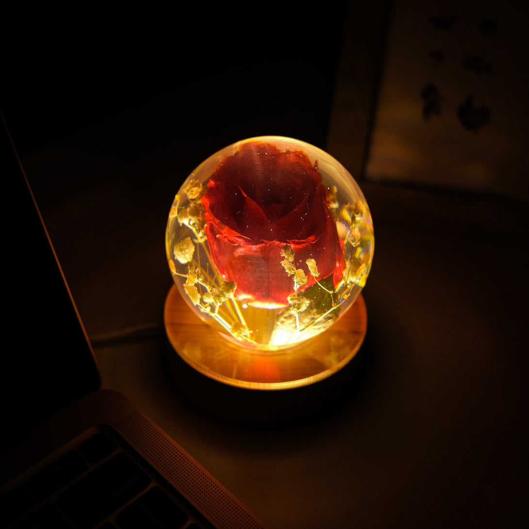 Real Red Roses Flower In Crystal Night Lamp, Real Flower, Epoxy Lamp, Table Lamp, Resin Lamp,  Mothers Day Gift, Anniversary Gifts