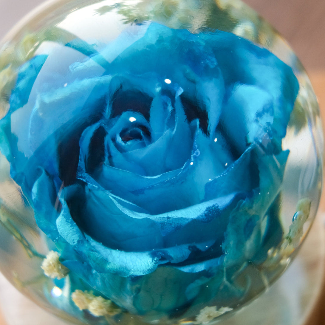 Blue Roses Flower In Crystal Night Lamp, Real Flower Custom Wooden Epoxy Lamp, Table Lamp, Resin Lamp, Valentine Gifts For Her, Home Decor