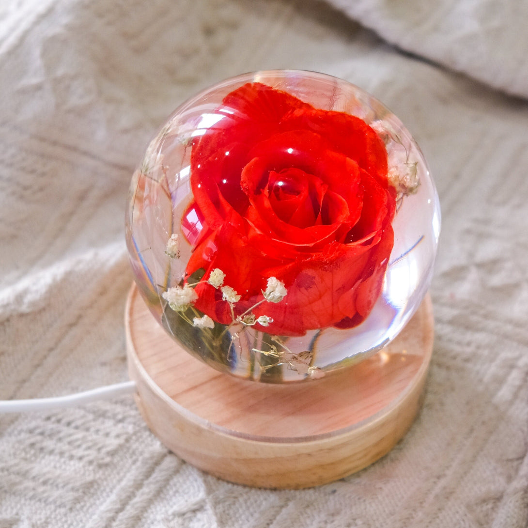 Real Red Roses Flower In Crystal Night Lamp, Real Flower, Epoxy Lamp, Table Lamp, Resin Lamp,  Mothers Day Gift, Anniversary Gifts