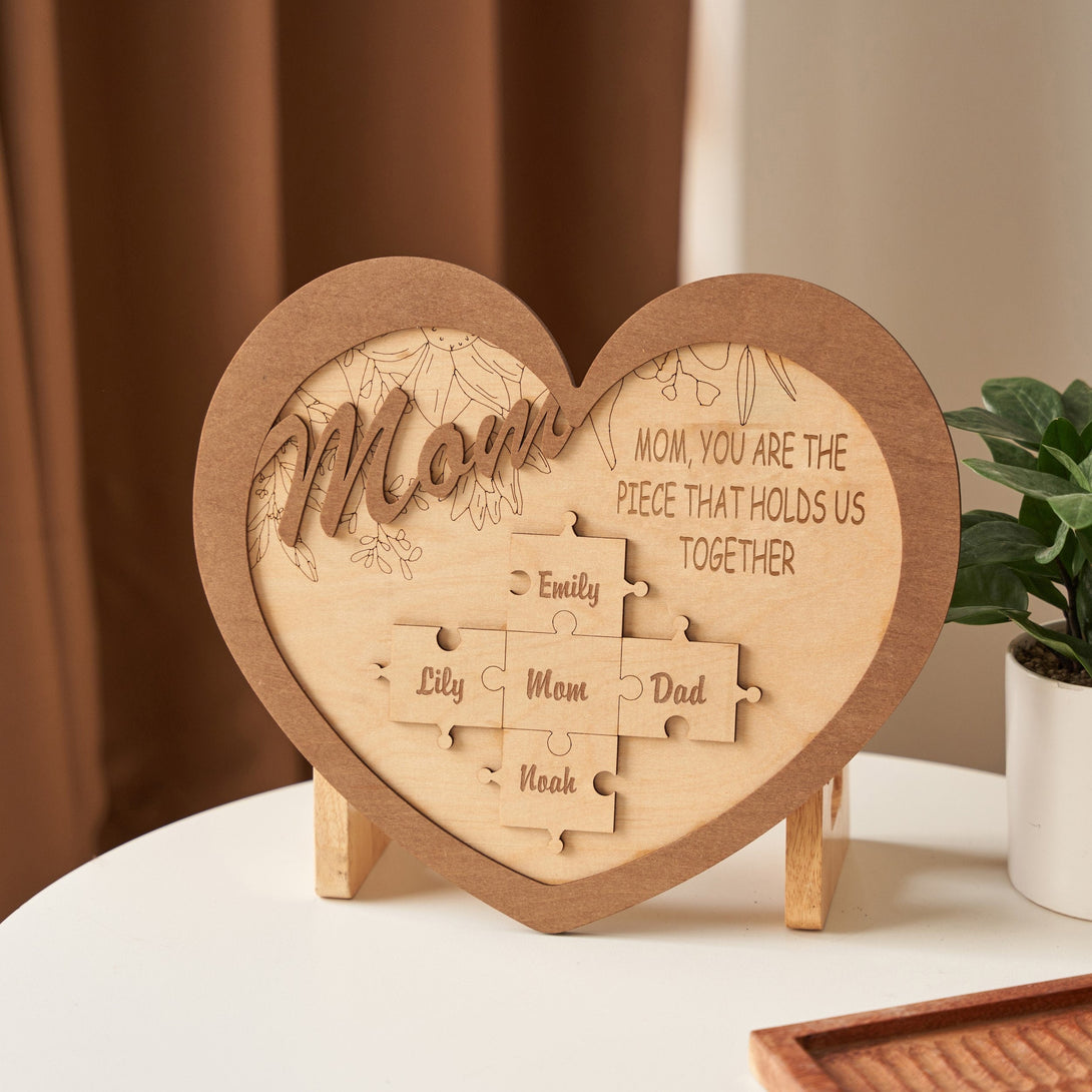 Mom Puzzle Sign Heart Shape, Personalized Mom, Name Puzzle, Gift For Mom, Mom Custom Sign, Personalized Mother Gift, New Home Gift, Mom Sign