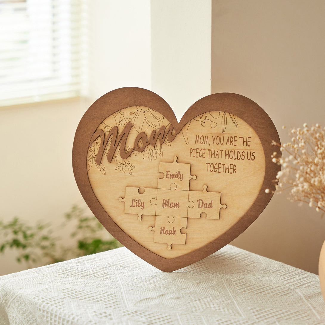Mom Puzzle Sign Heart Shape, Personalized Mom, Name Puzzle, Gift For Mom, Mom Custom Sign, Personalized Mother Gift, New Home Gift, Mom Sign