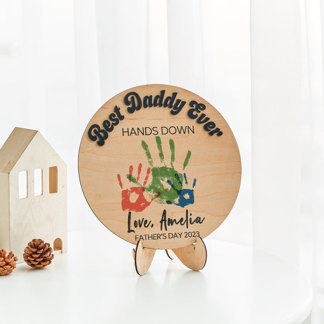 Personalized Fathers Day Gifts, Gift From Kids, Kid Handprint, DIY Handprint Sign, Gift for Dad, Best Dad Hands Down, Childs Handprint Sign