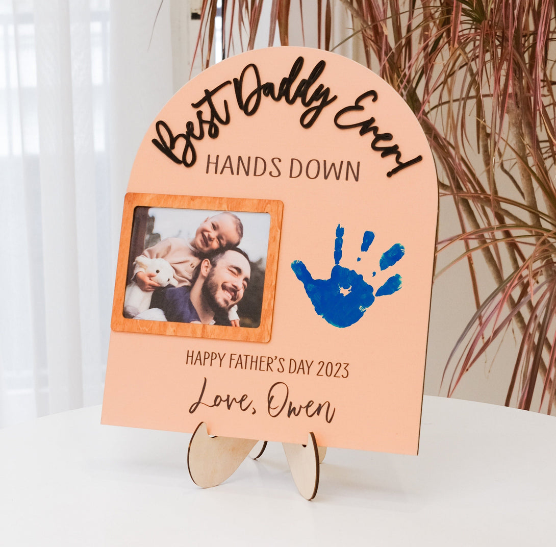 Personalized Fathers Day Gifts, Photo Frame Handprint, Gift From Kids, DIY Handprint Sign, Gift for Dad, Best Dad Hands Down, Handprint Sign