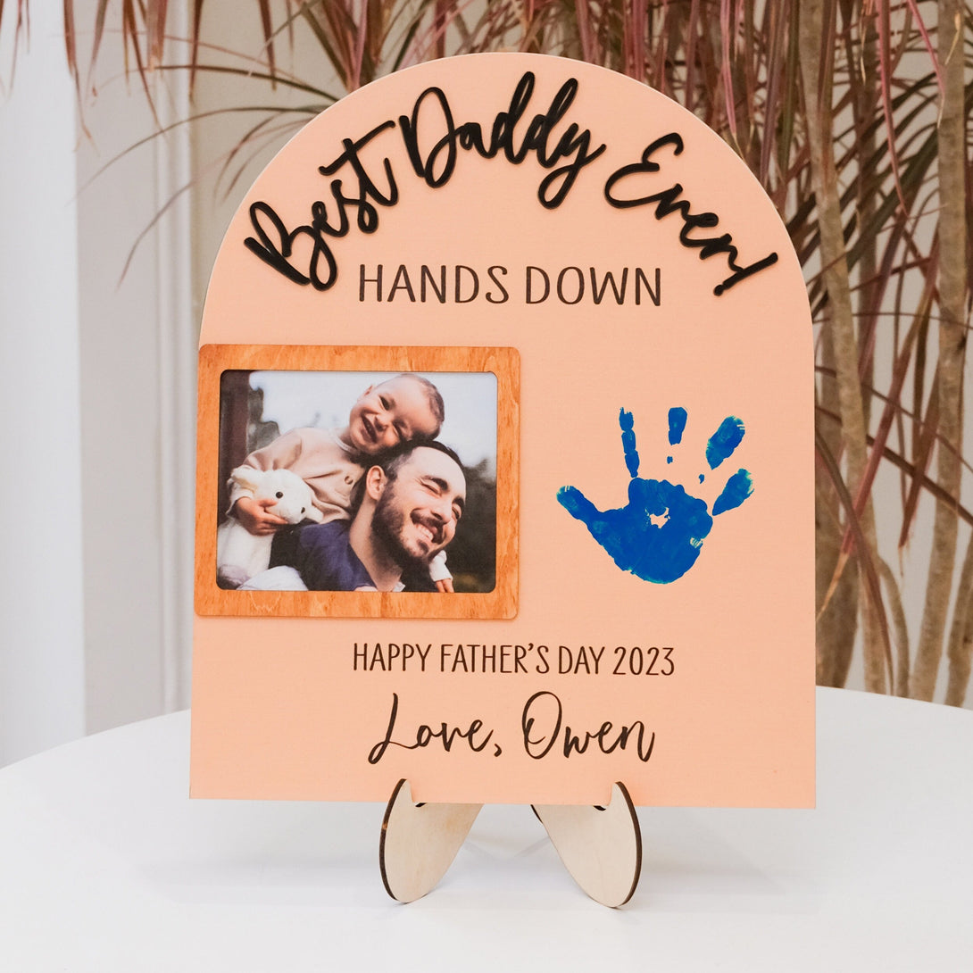 Personalized Fathers Day Gifts, Photo Frame Handprint, Gift From Kids, DIY Handprint Sign, Gift for Dad, Best Dad Hands Down, Handprint Sign