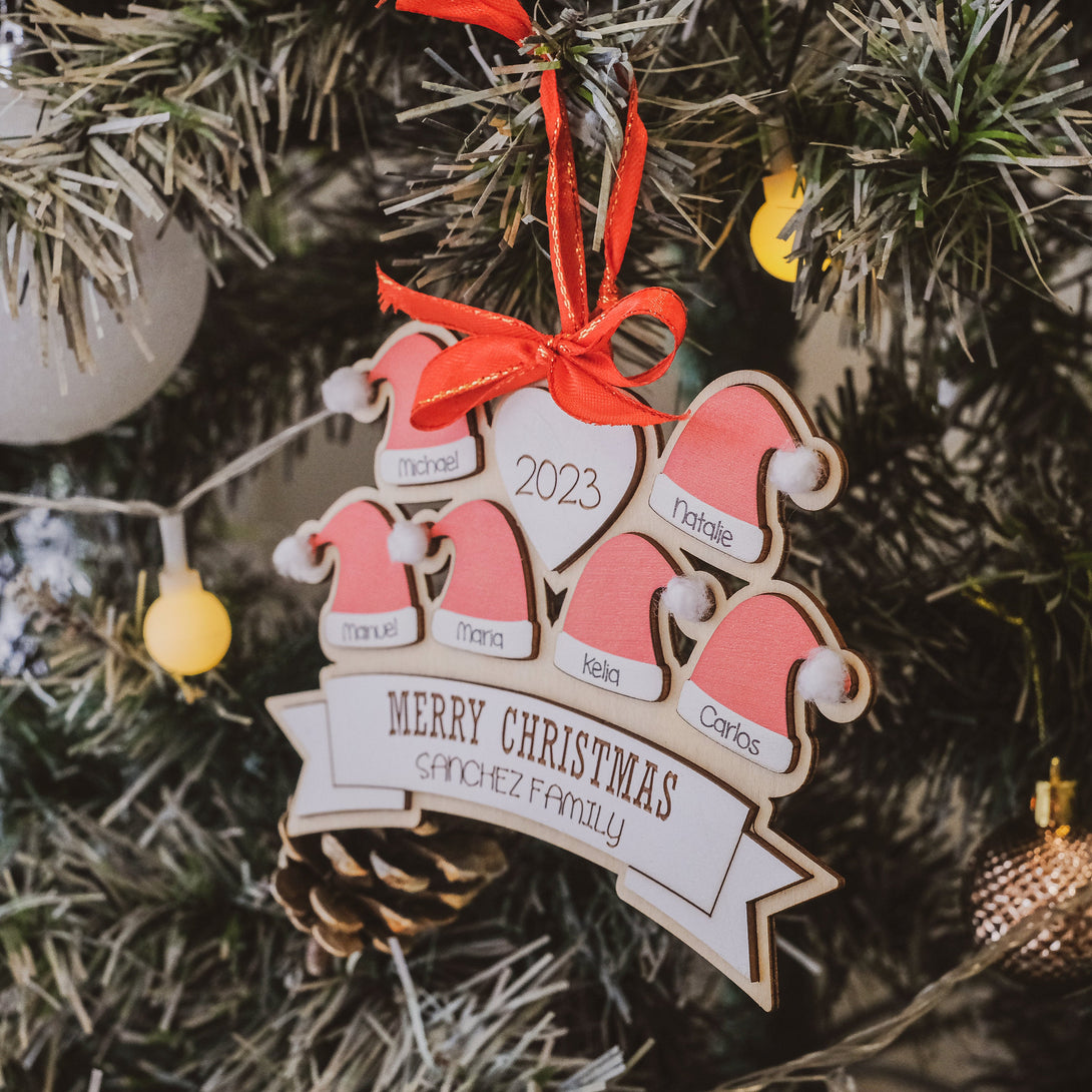 Personalized Santa Hat Family Name Ornament, Christmas ornament, Santa hat family Christmas ornament, personalized Christmas ornaments
