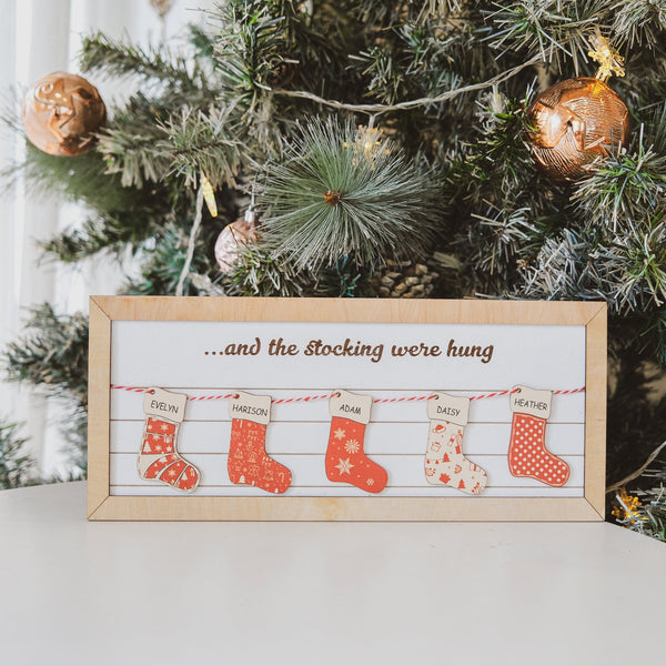 Christmas Stocking Family Sign, Personalized Family Tree, Personalized Christmas Decor, Wooden family sign, Personalized family sign
