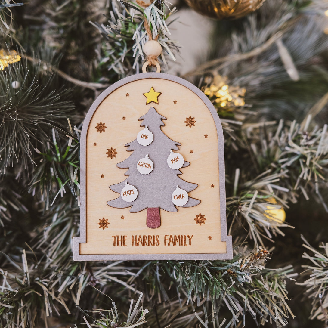 Family Christmas Tree Ornament, Christmas tree ornament, Personalized wooden and acrylic ornament