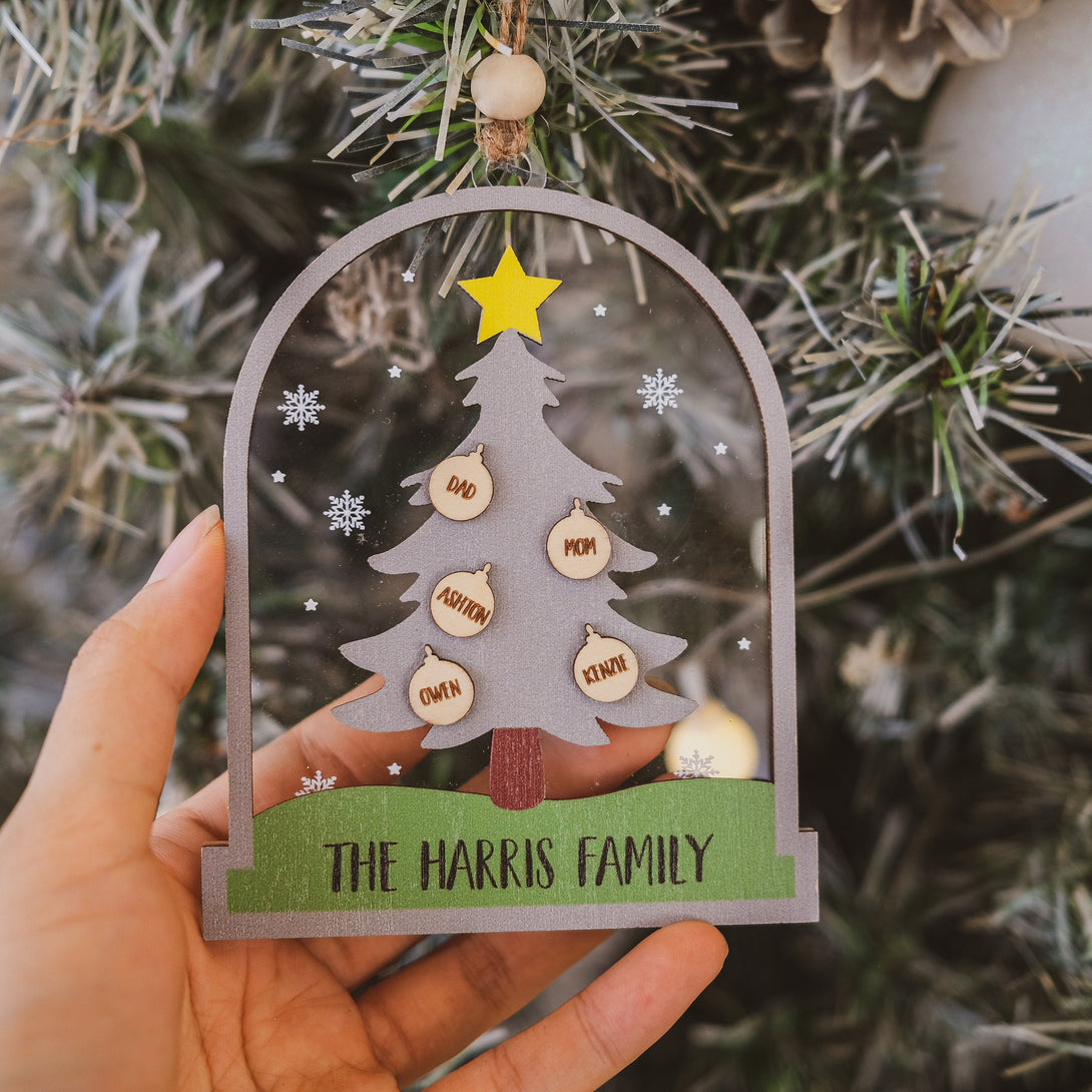 Family Christmas Tree Ornament, Christmas tree ornament, Personalized wooden and acrylic ornament