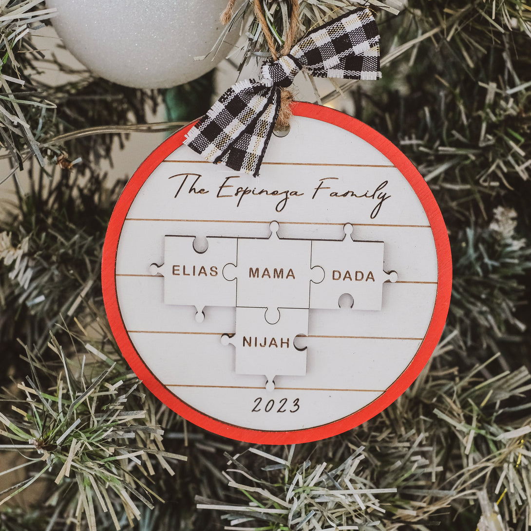 Pieces of our Family, Personalized Christmas Ornament Gift for Family, Holiday Custom Ornament, Family Ornament Custom Puzzle