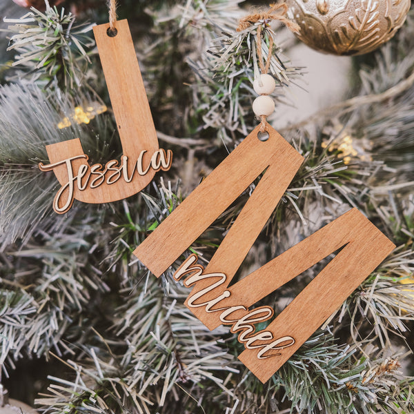 Personalized Name Wood Letter Christmas Ornament, Christmas Decor Custom Name Ornament, Stocking Tags