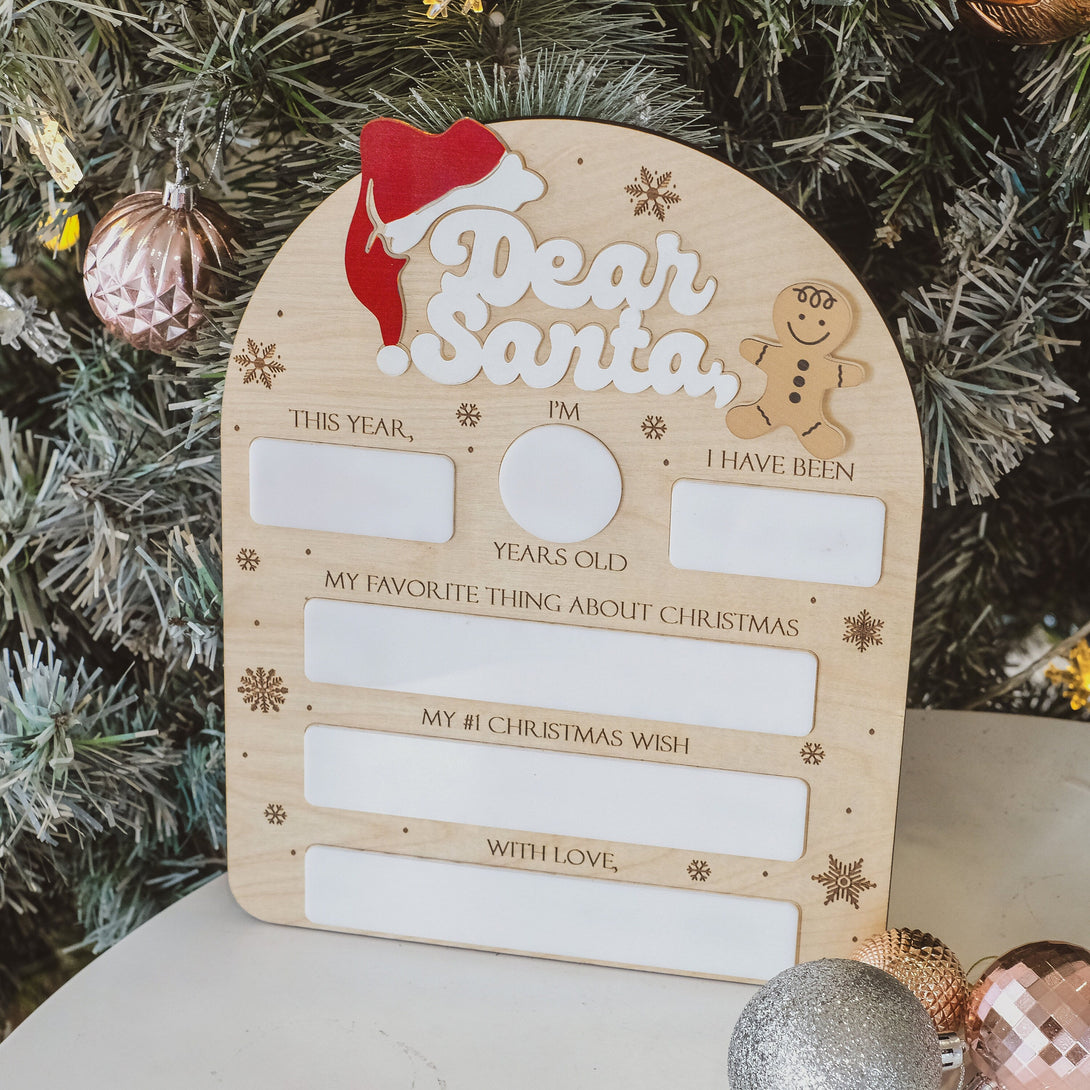 Dear Santa Dry Erase Sign, Dear Santa Christmas Sign for Kids, Kids Christmas Sign, Custom Dry Erase Christmas Sign, Kids Gift from Mom
