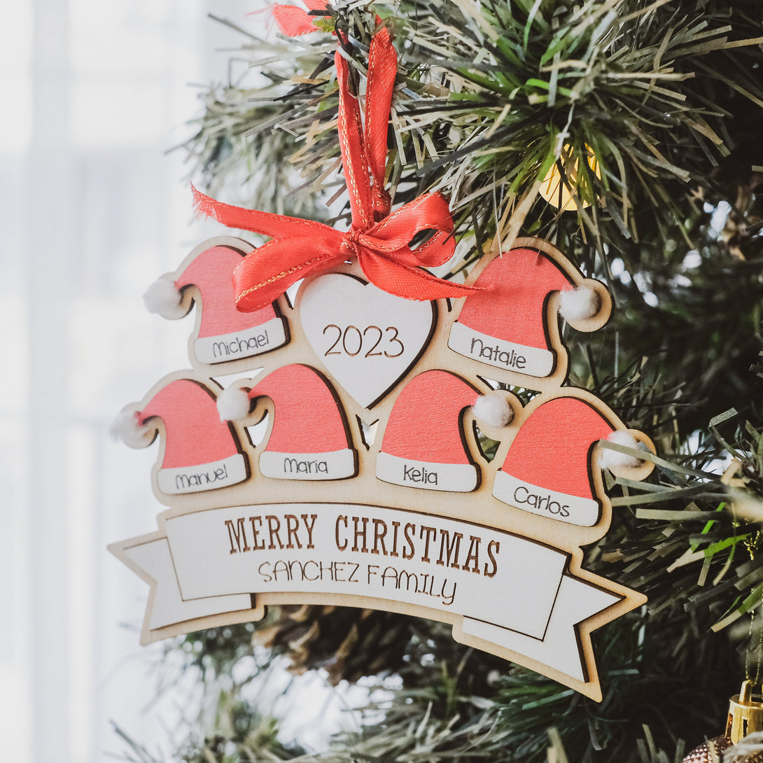 Personalized Santa Hat Family Name Ornament, Christmas ornament, Santa hat family Christmas ornament, personalized Christmas ornaments