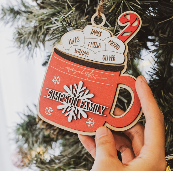 Christmas Ornament Hot Cocoa, Personalize Christmas Ornaments, Family Christmas Cup Ornament