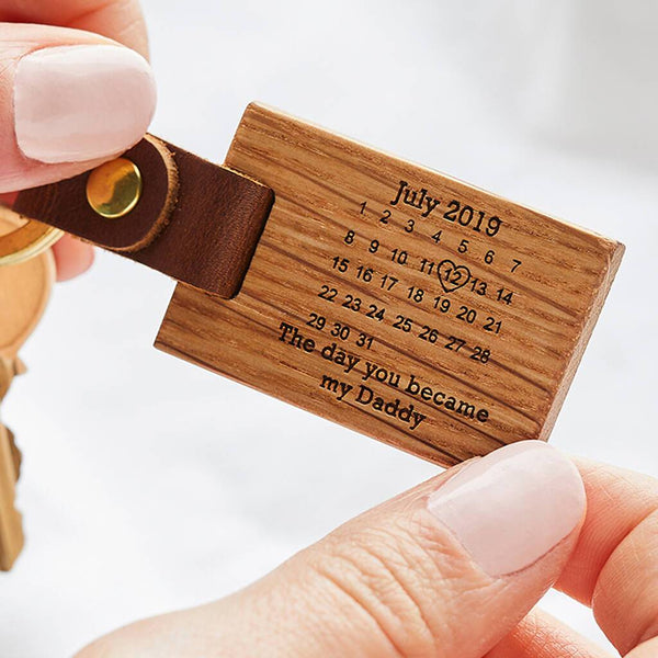 Personalised 'The Day You Became My…' Wooden & Leather Key Ring - Meaningful Gift For Father's Day - Gift For Dad - Gift For Man