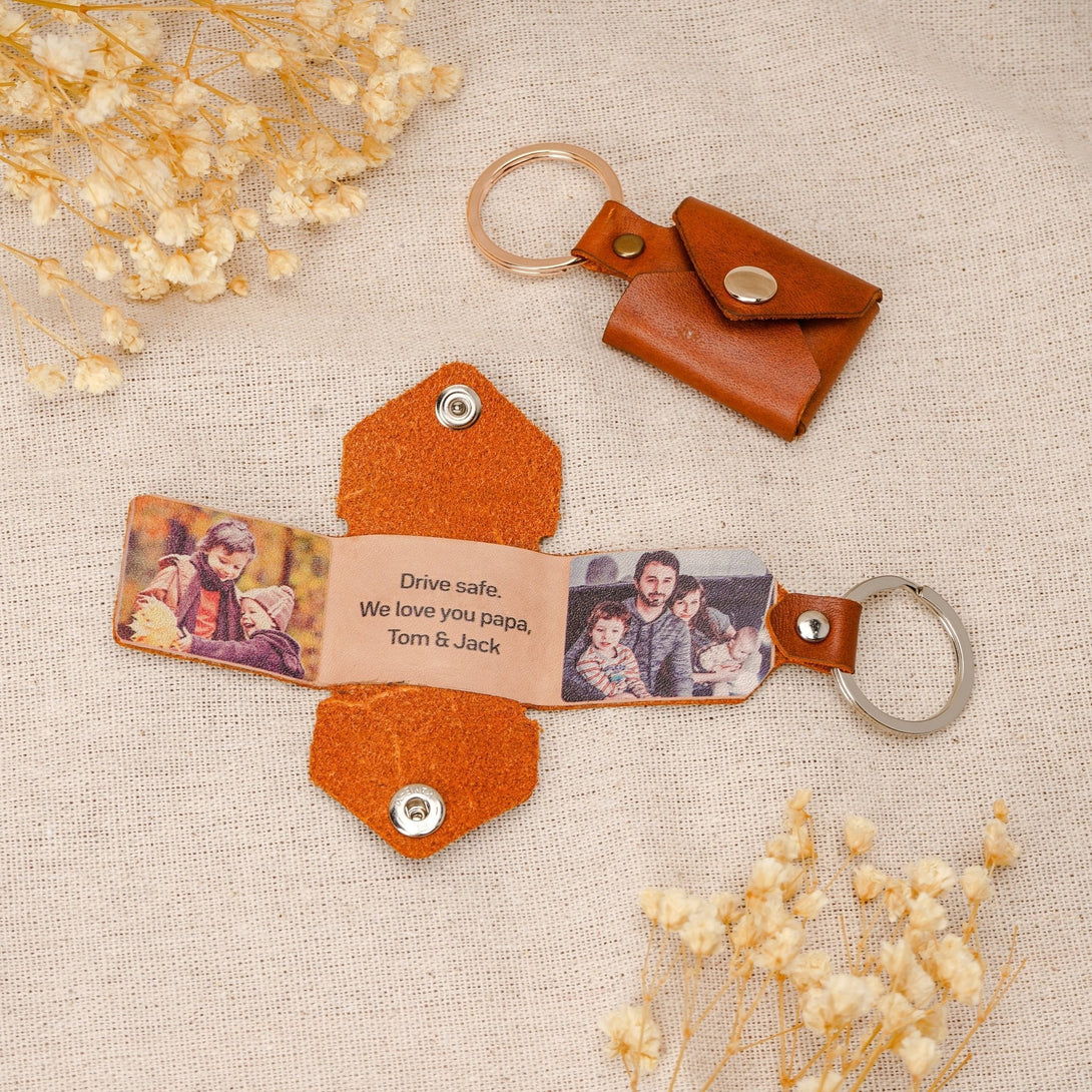 Personalized Photo Leather Envelope Keychain, Leather Keychain with photosHandmade Gift For Him - Acecrafty