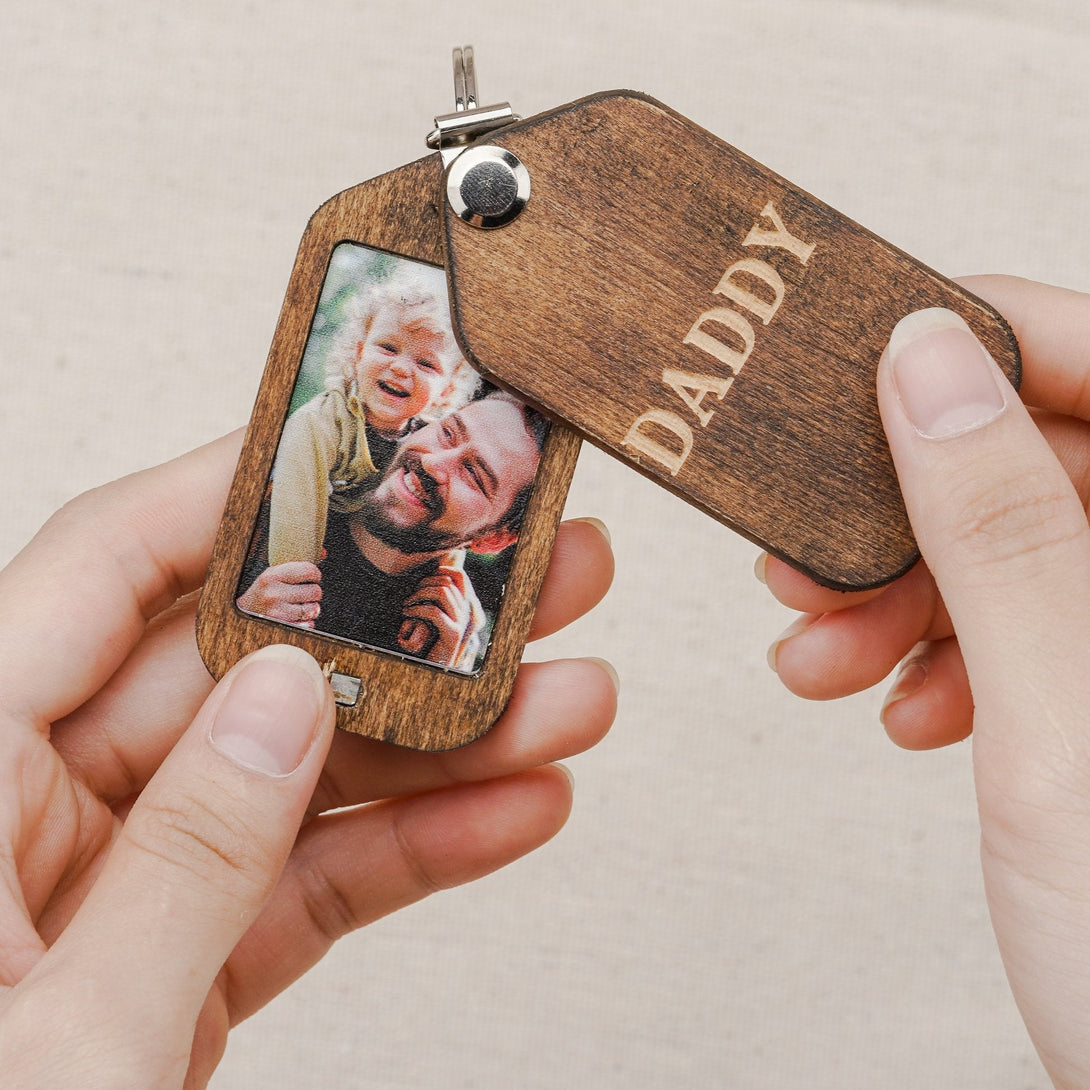 Personalized Wooden Photo Keychain, Gift for Him - Acecrafty